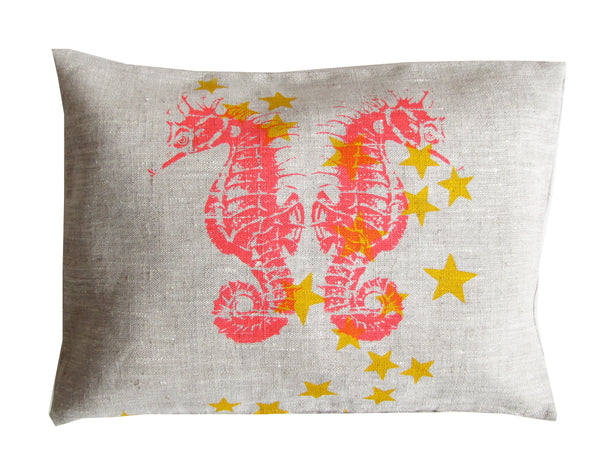 Seahorses Linen Travel Pillow