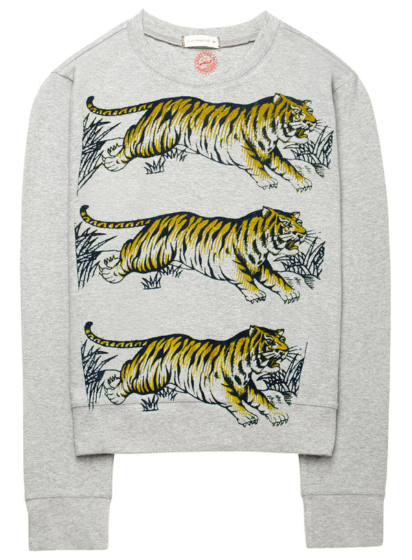 Leaping Tigers on Light Heather Grey Sweater