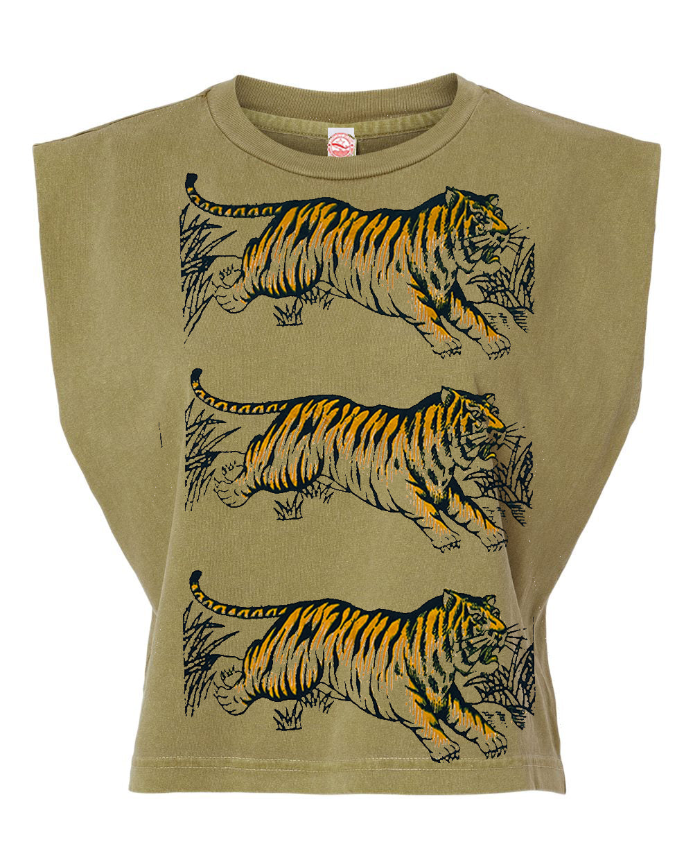 Leaping Tigers Faded Olive Muscle Tank.