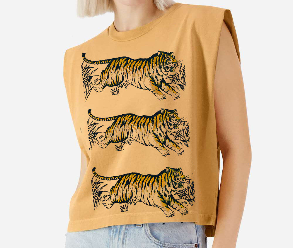 Leaping Tigers Faded Mustard Muscle Tank