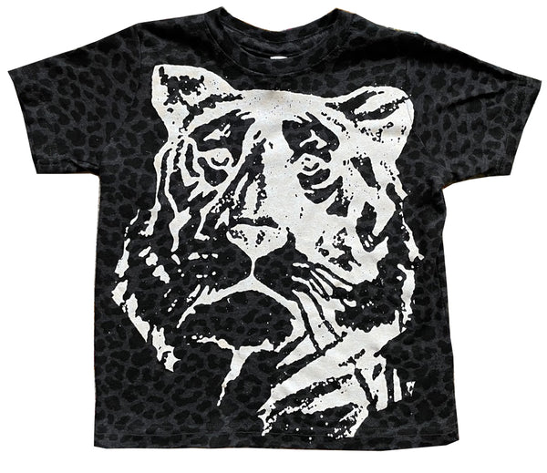 White tiger on Black Leopard Print