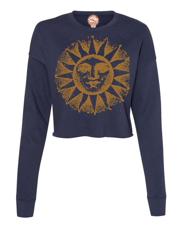 SUNSHINE Cropped Raw Edge Navy Sweatshirt.