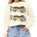 Lucky Fish Two Tigers Vintage White Crop Sweatshirt.