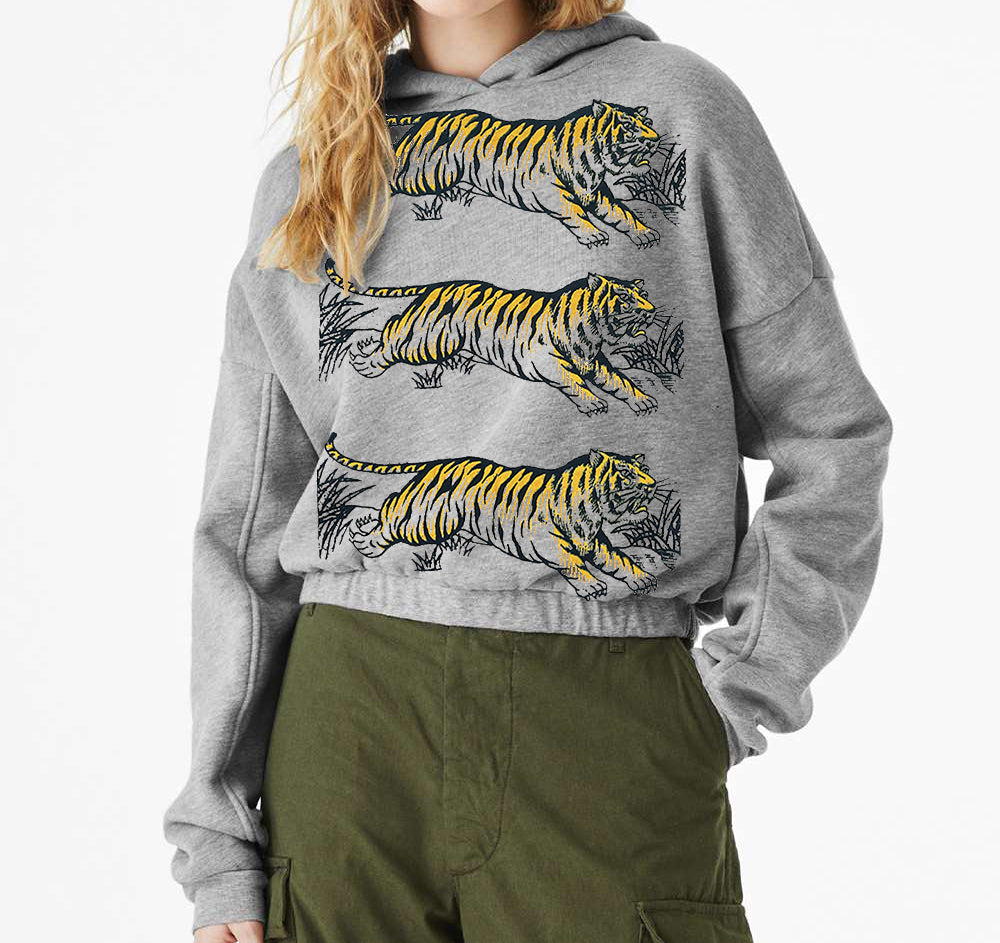 Leaping Tiger Heather Grey Cinched Hoodie