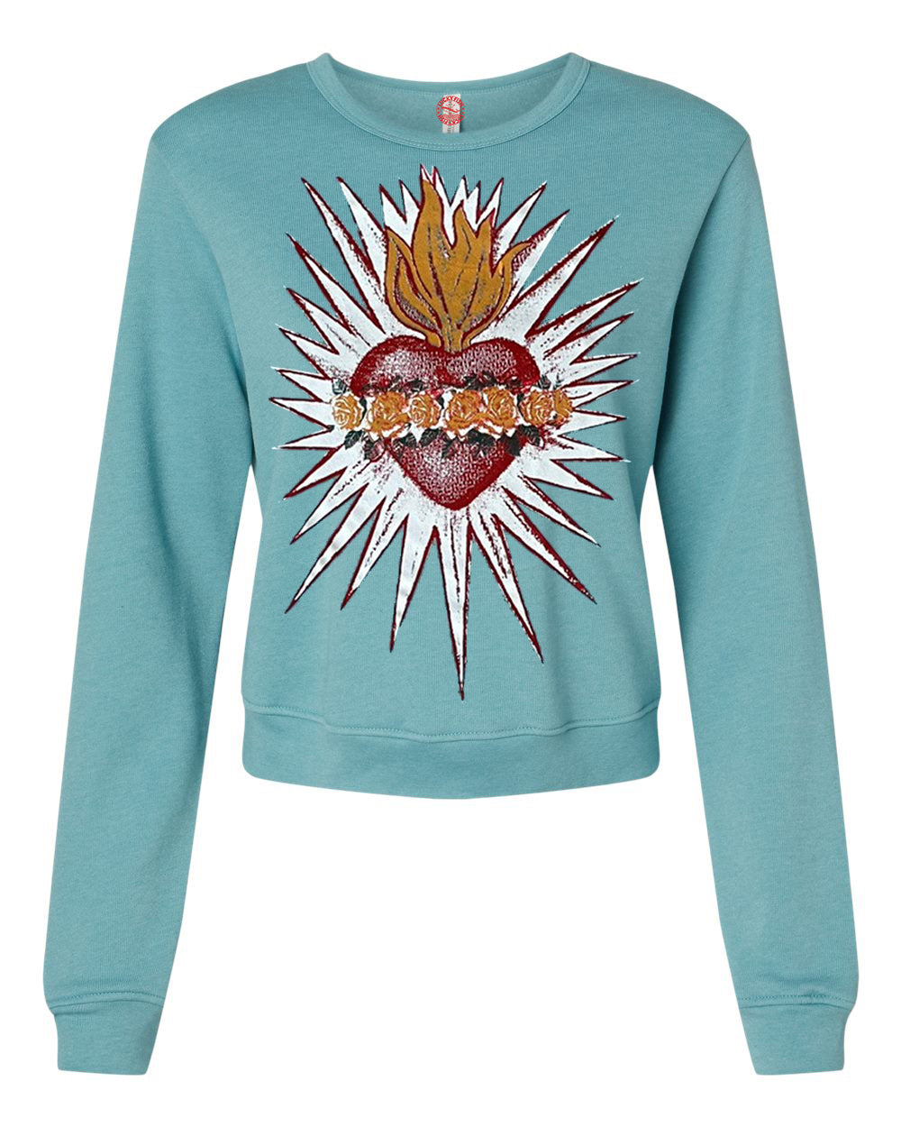 Sacred Heart on a Soft Aqua Crew Fleece