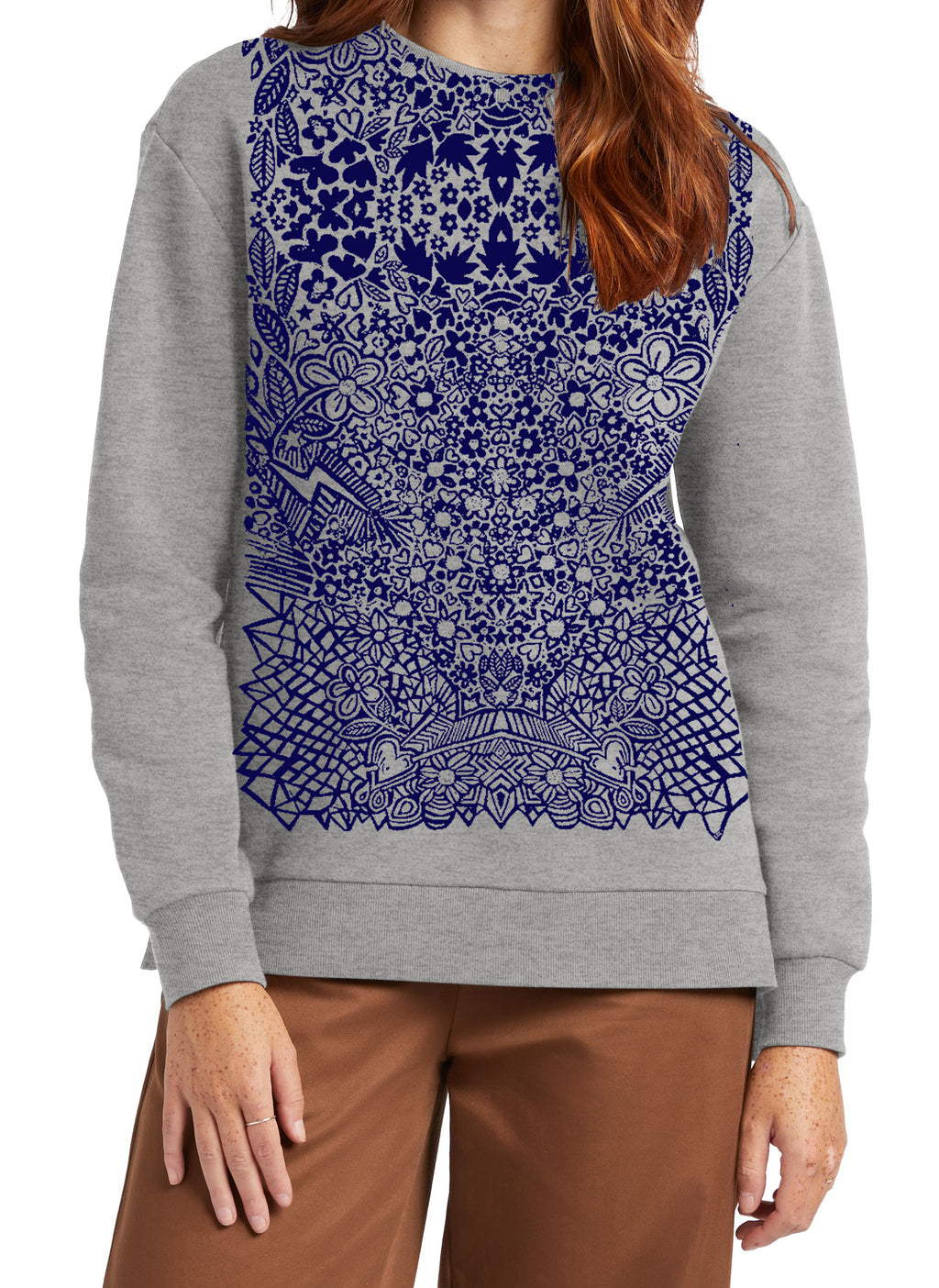 Stardust Sweatshirt in Midnight Navy on Heather Grey.