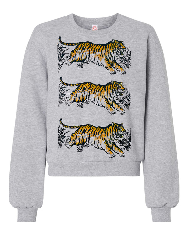 Leaping Tigers on  Heather Grey Sweater