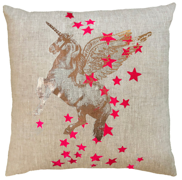 Fantastical Rose Gold Unicorn Linen Cushion Cover.
