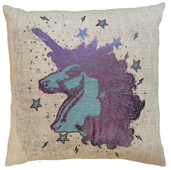 Violet Unicorn Dreamer Linen Cushion Cover.