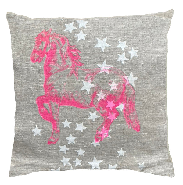 Neon Pink Pony Linen Cushion Cover.