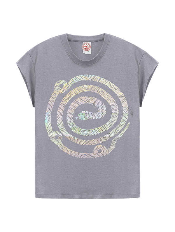 Silver Iridescent Coiled Snake Muscle Shirt