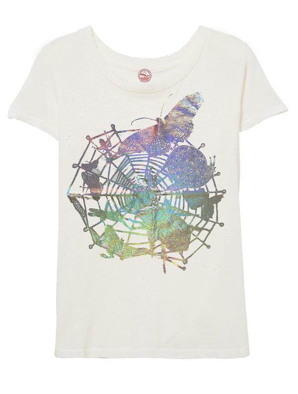 Silver iridescent World Wide Web Tee. Only 1 left in stock. size xs.