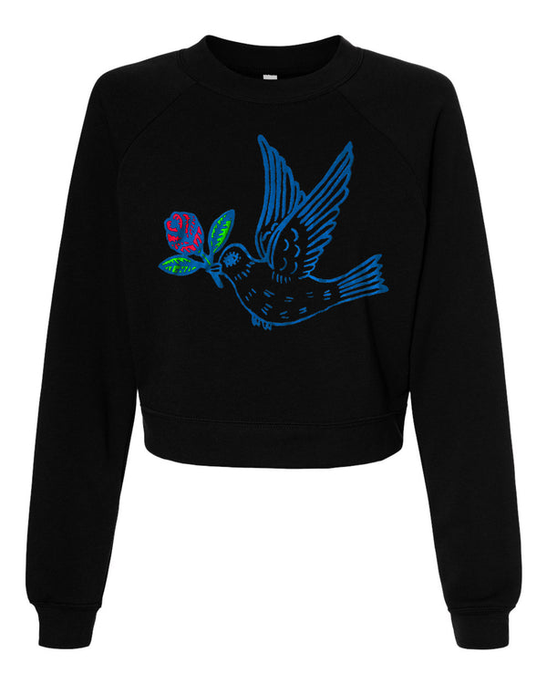 Peace & Love Dove Black Crop Sweatshirt.