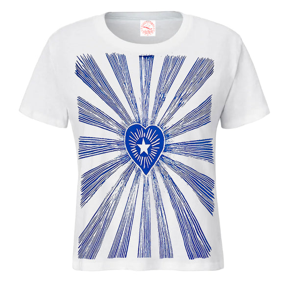 White &  Blue Love Shine T-shirt.