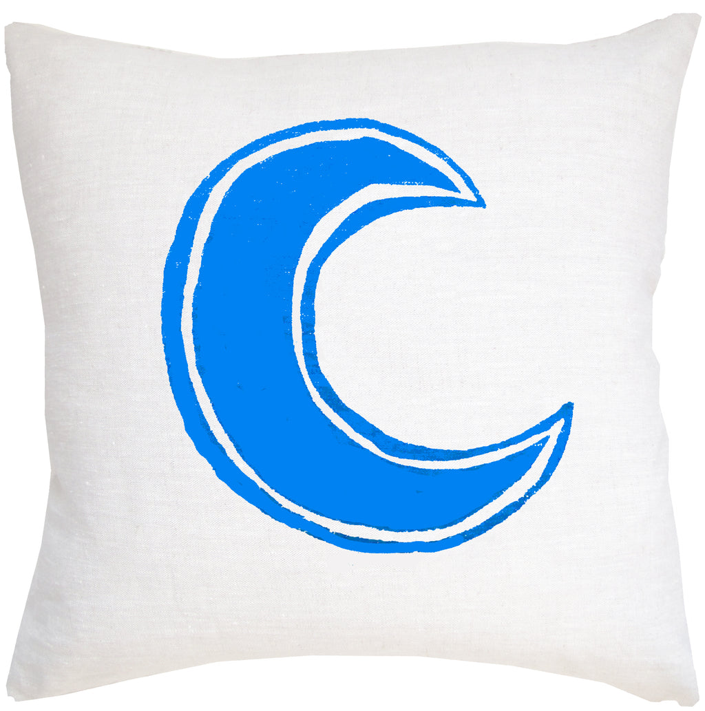 Blue Moon on White Denim pillow