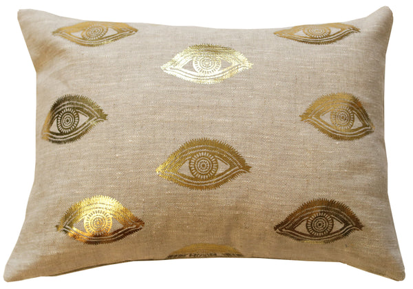 Eye see you in gold foil travel cushion.