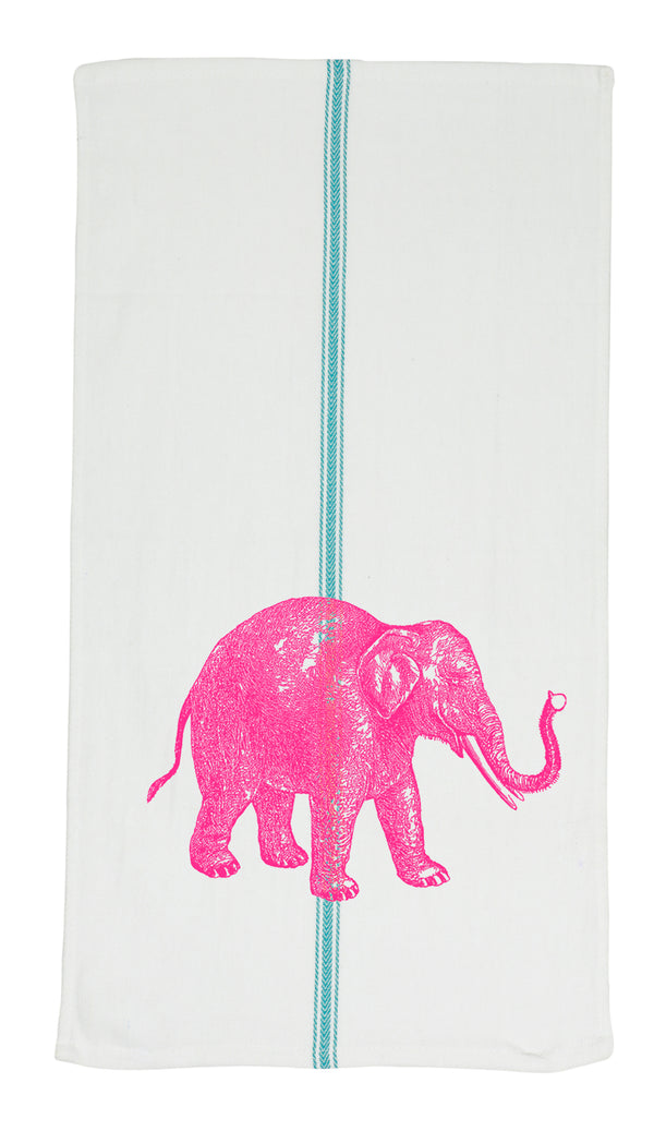 Lucky Elephant (in the pink) teatowel